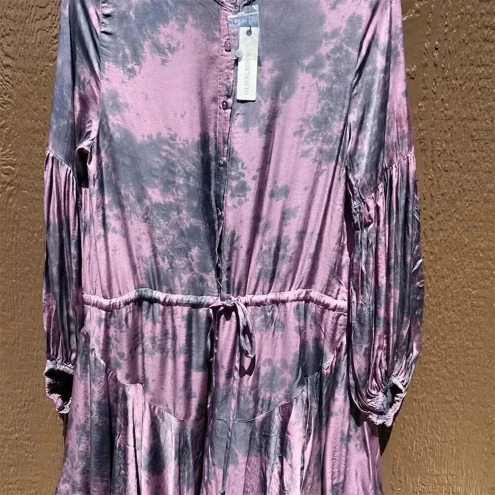 Olivaceous Bohemian Purple Tie-Dye Midi Dress Women's Size S soft fabric